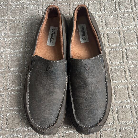 OluKai Akepa Moc Leather Loafer Shoe Mens 11 Brown Slip On Comfort Driver - Picture 1 of 8